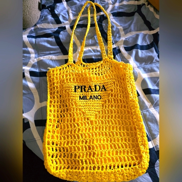 Prada Handbags - Yellow Crochet Tote Bag